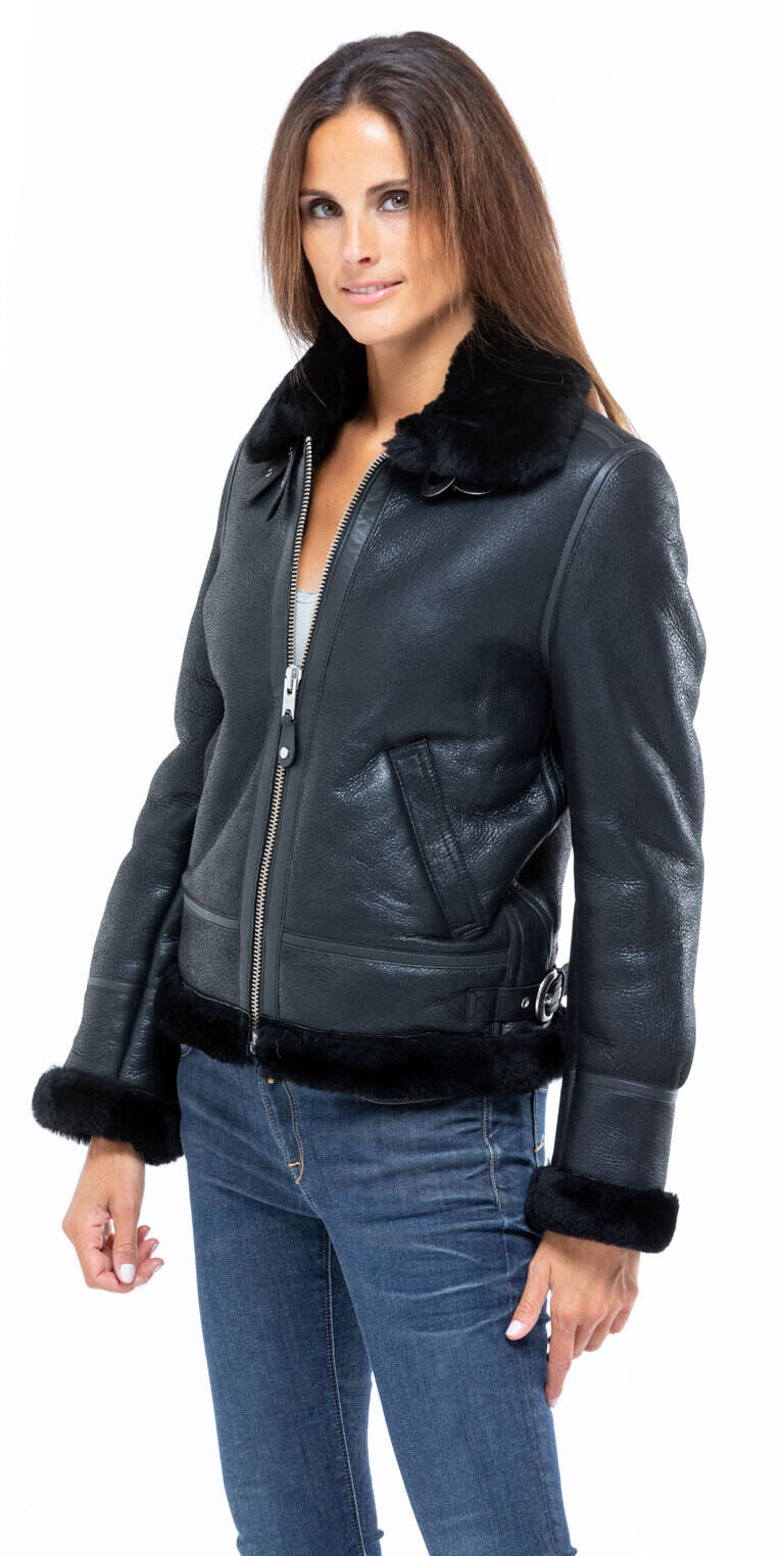 Bomber Leather jackets SENDRA of leather sheep LCW 1257 noir black