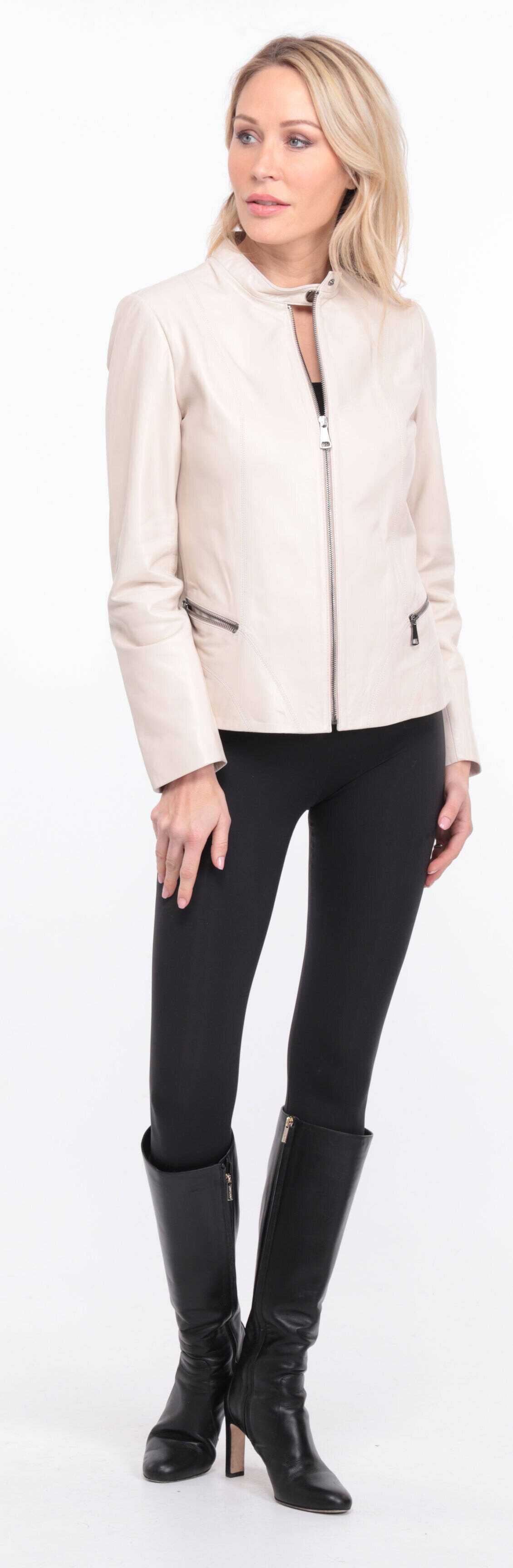Ecru leather jacket sale
