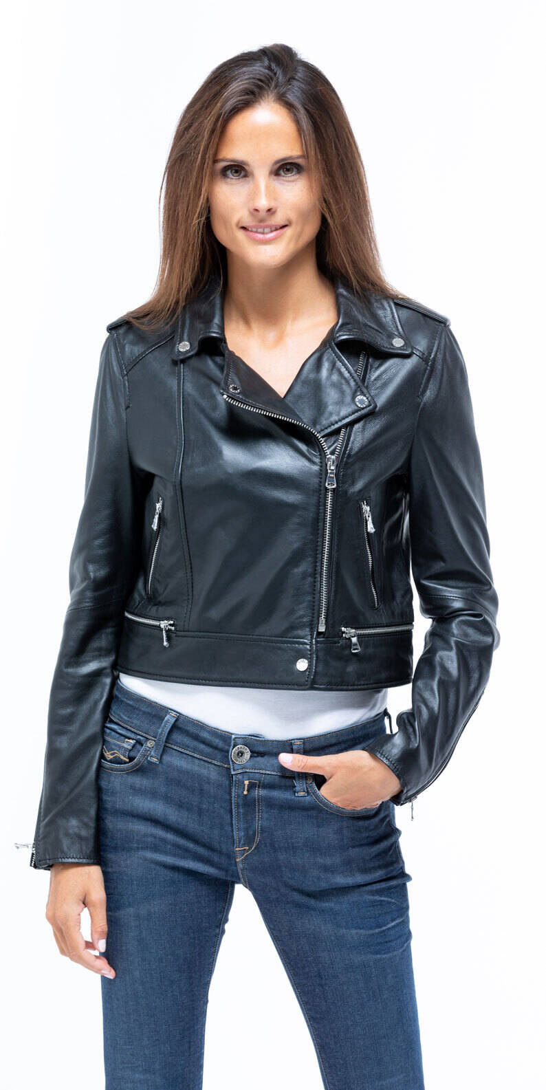 Women s leather jacket black oakwood 62326