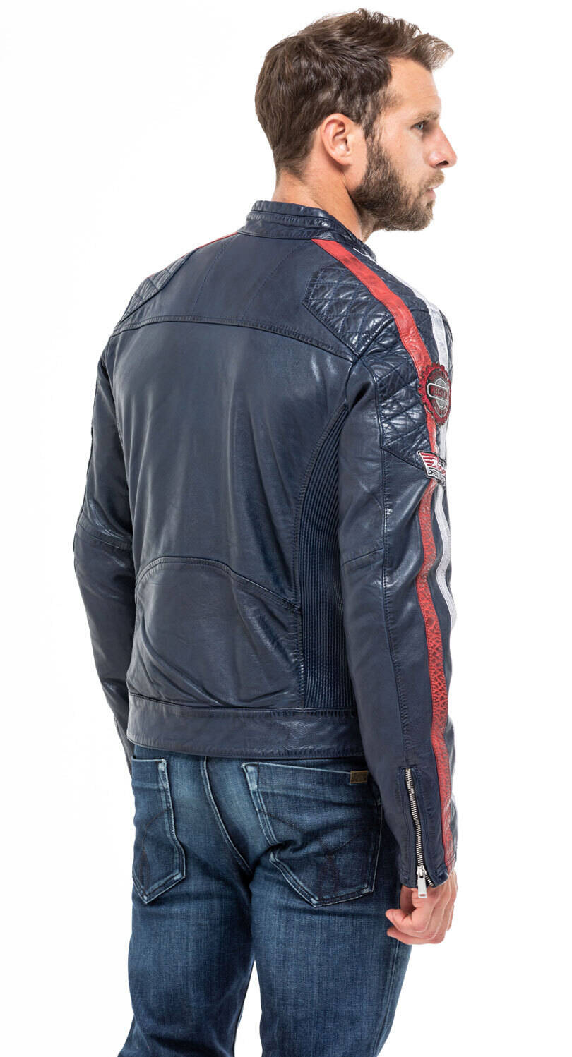 Bomber Leather jackets PATROUILLE DE FRANCE of leather lamb 117 bleu blue
