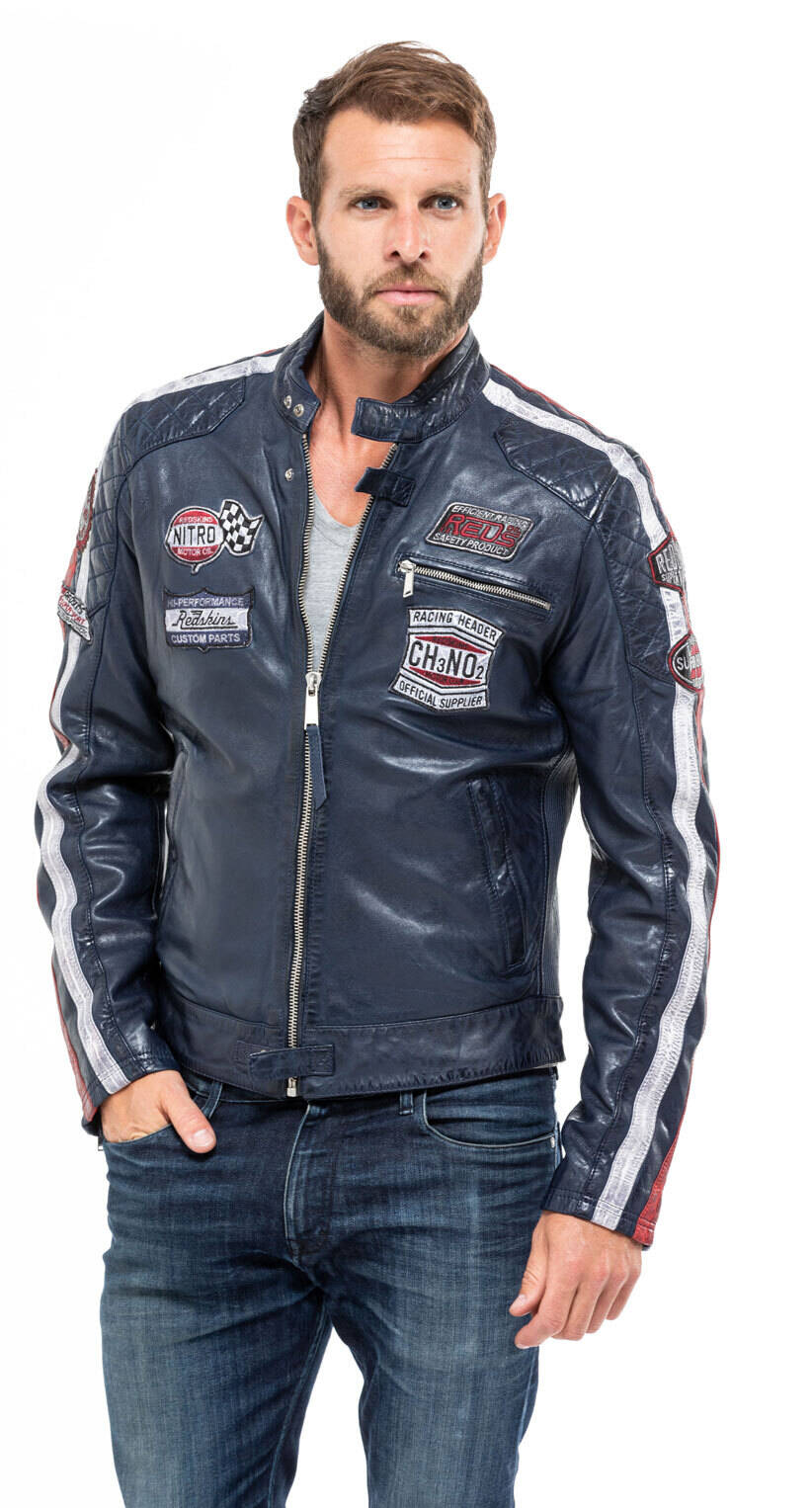 blouson cuir homme bleu redskins 117 style motard tendance mannequin (8)