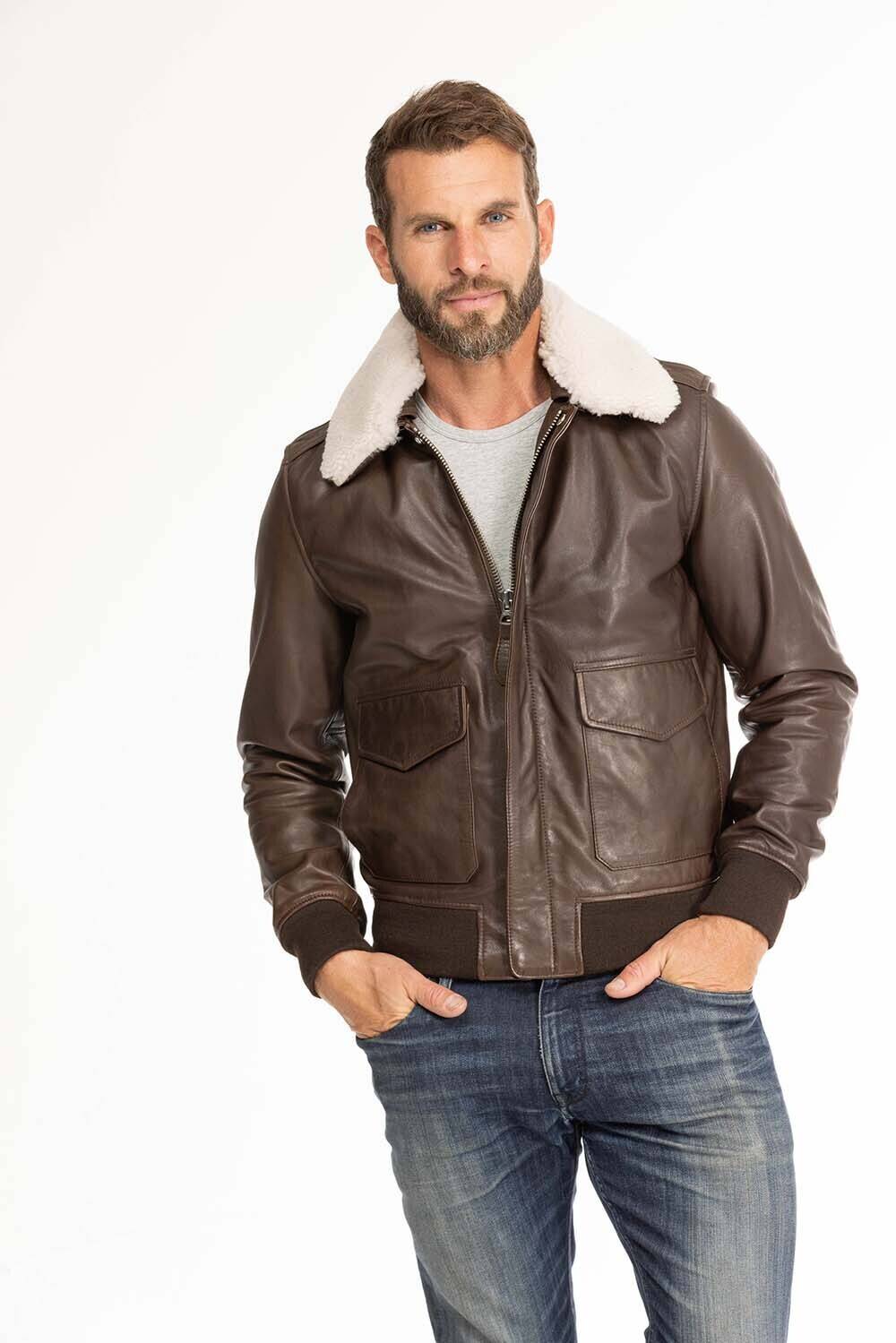 blouson cuir homme marron schott lc 2412 style pilote (13)