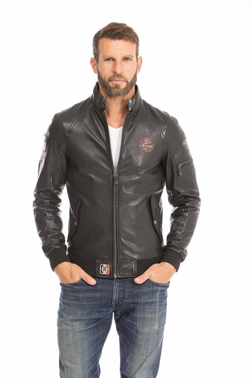 Men s 24 hour leather jacket le mans harry steeve mc quenn collection
