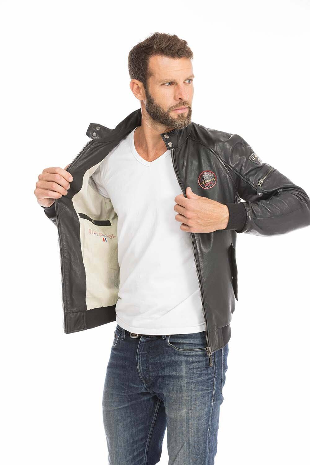 Bomber Leather jackets 24H DU MANS of leather lamb r f HARRY noir