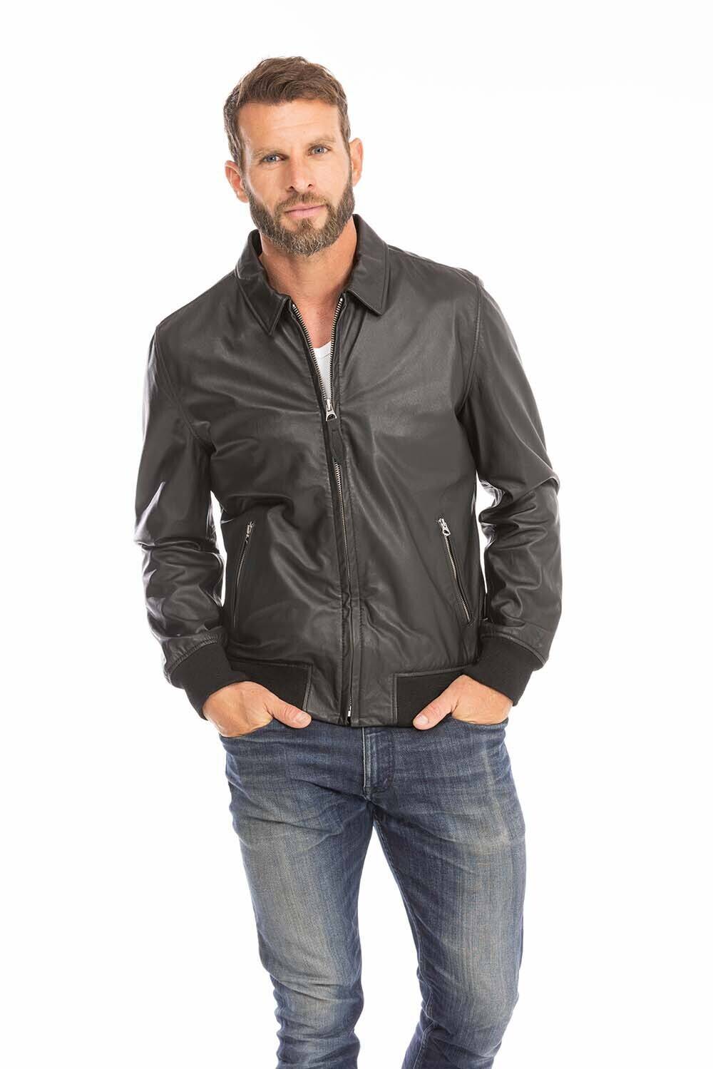 Bomber Leather jackets SCHOTT of leather lamb r f LC YALES noir black