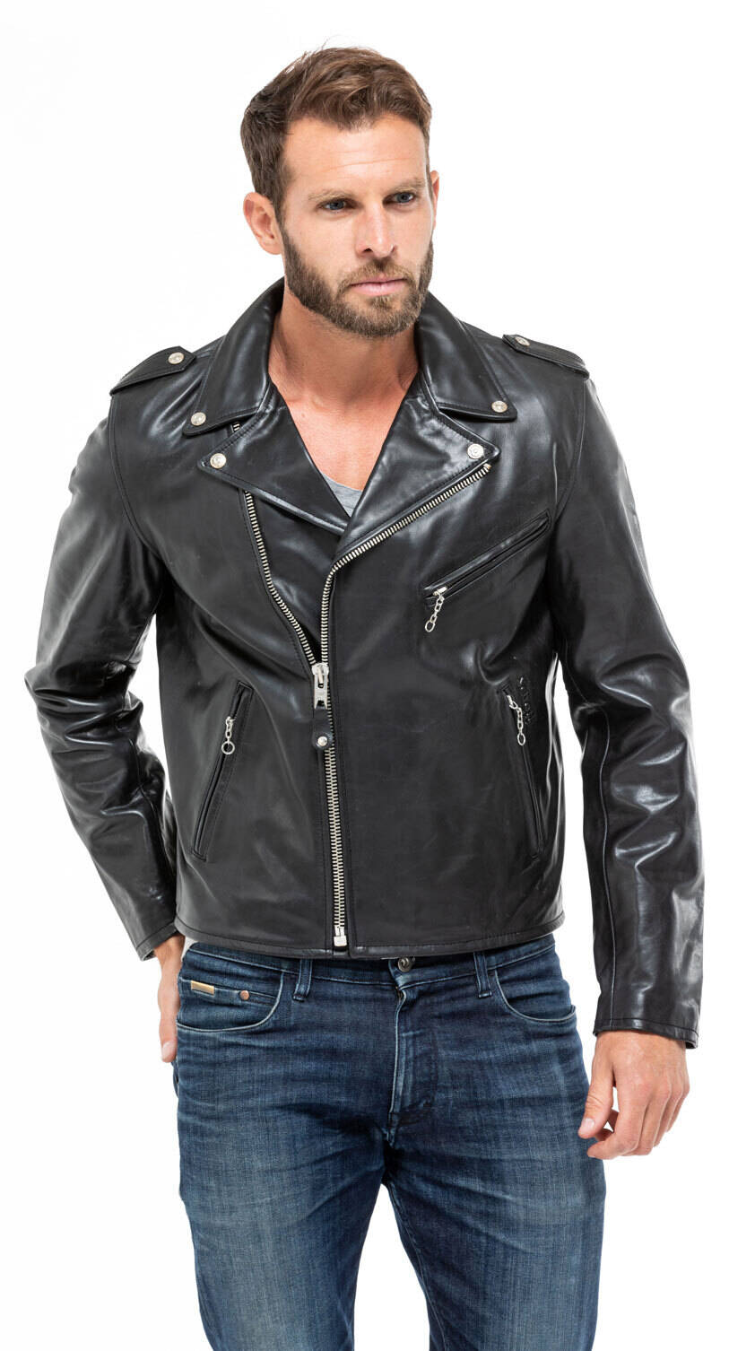 Schott black cowhide leather jacket lc 1140 icon