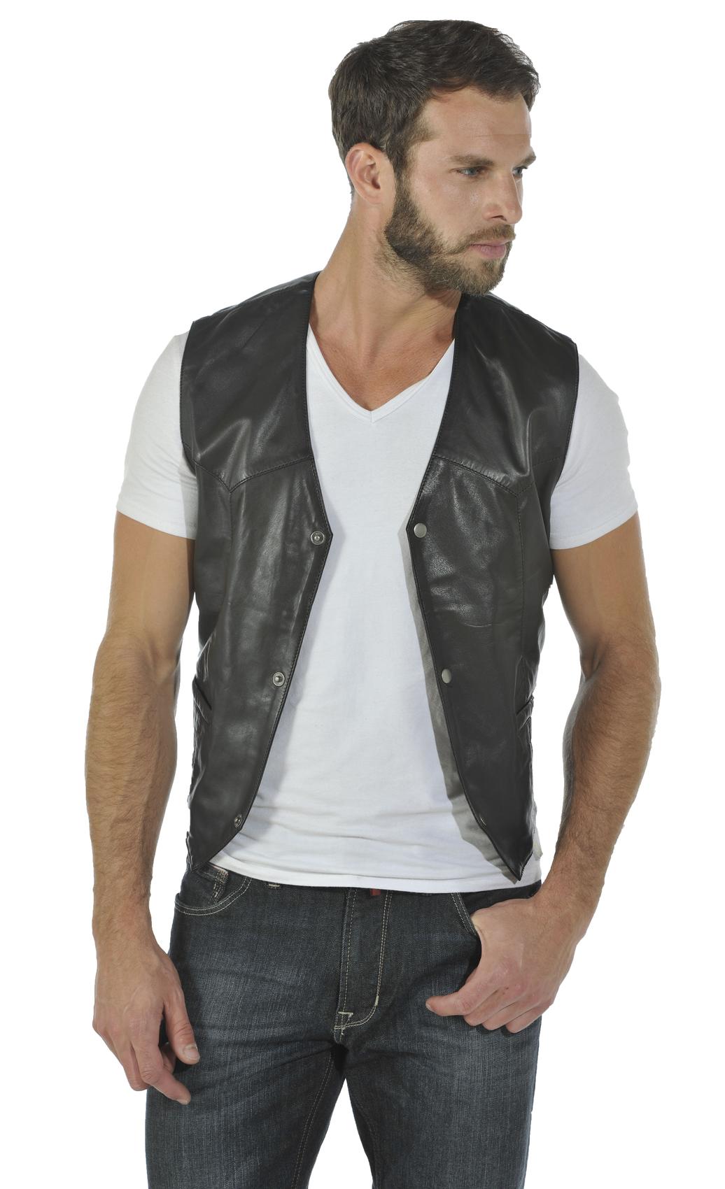 gilet sans manches en cuir pour homme noir gilet cuir pose