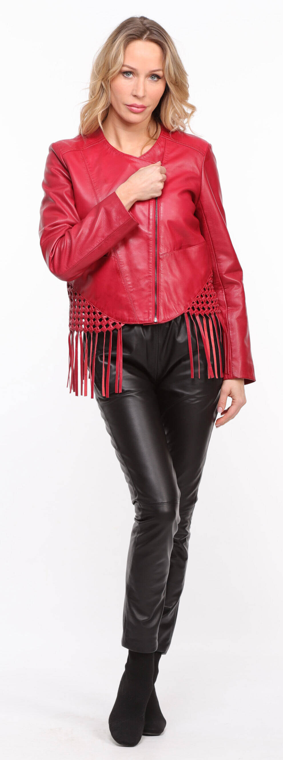 Bomber Leather jackets CUIRS GUIGNARD of leather lamb justine rouge red