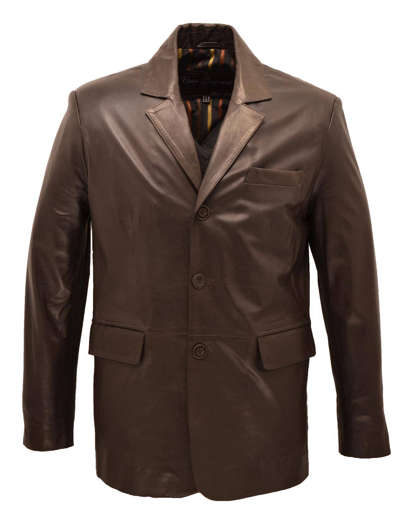 veste cuir homme classique style blazer cuir JULIEN MARRON FACE