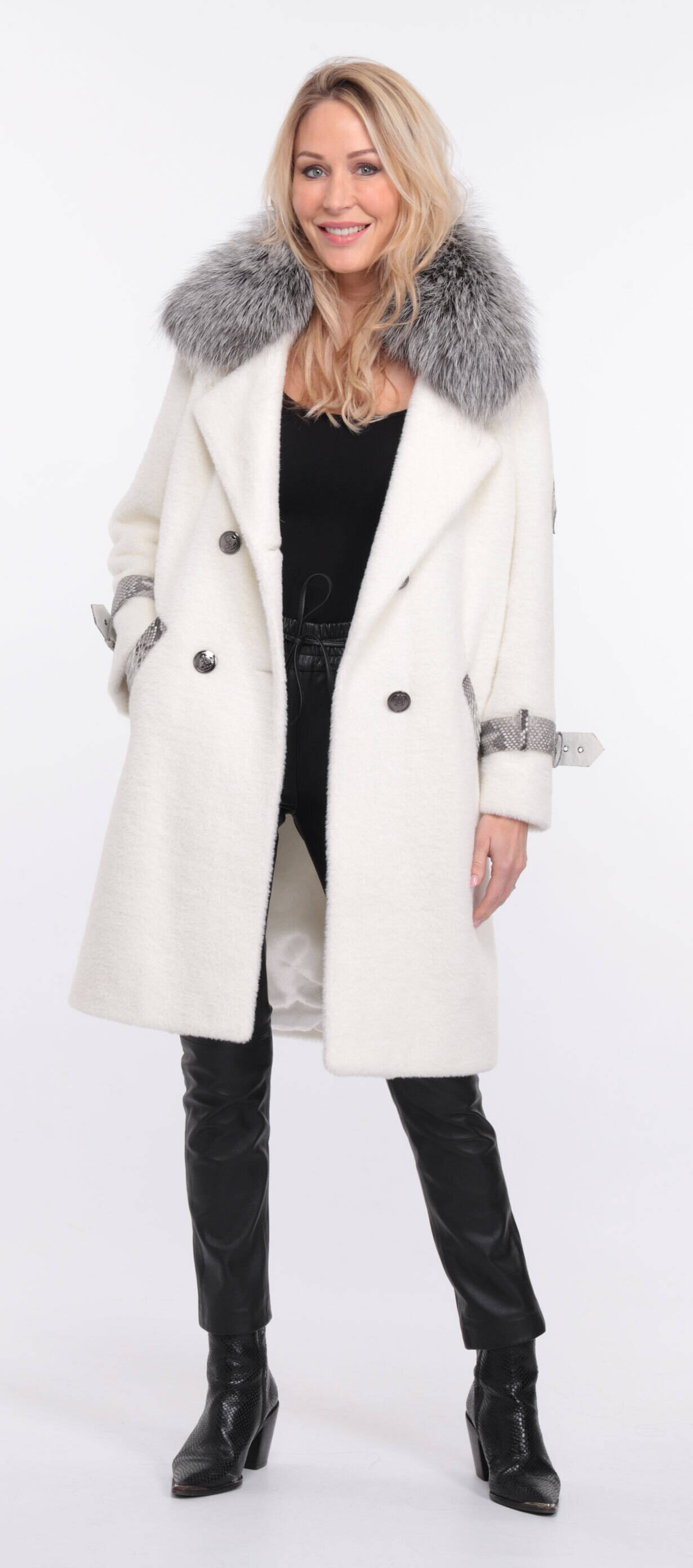 Alcantara women s coat amber fox collar