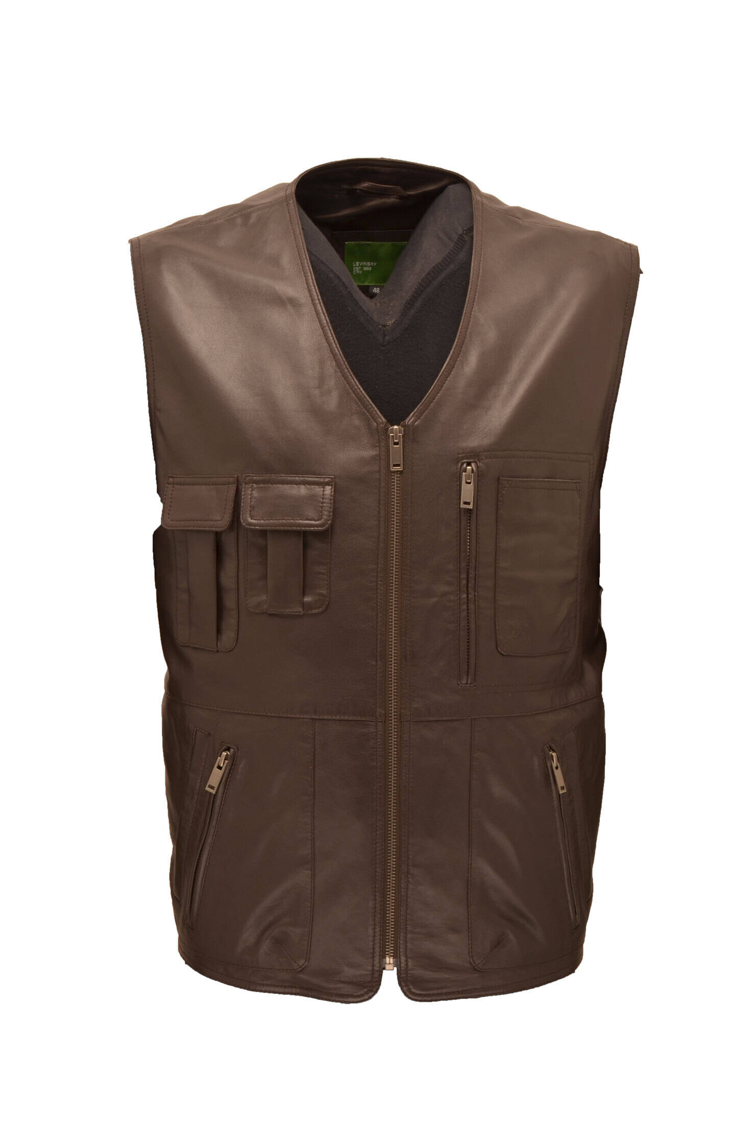 Leather and Textile Vests CUIRS GUIGNARD of leather lamb new hunter marron brown