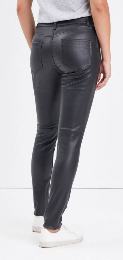 Women's black stretch leather pants 102086