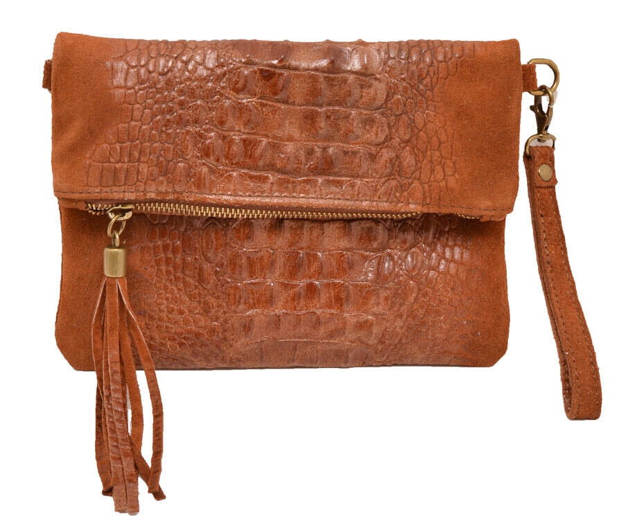 Pochette cuir vachette marron clair sac cuir tecla