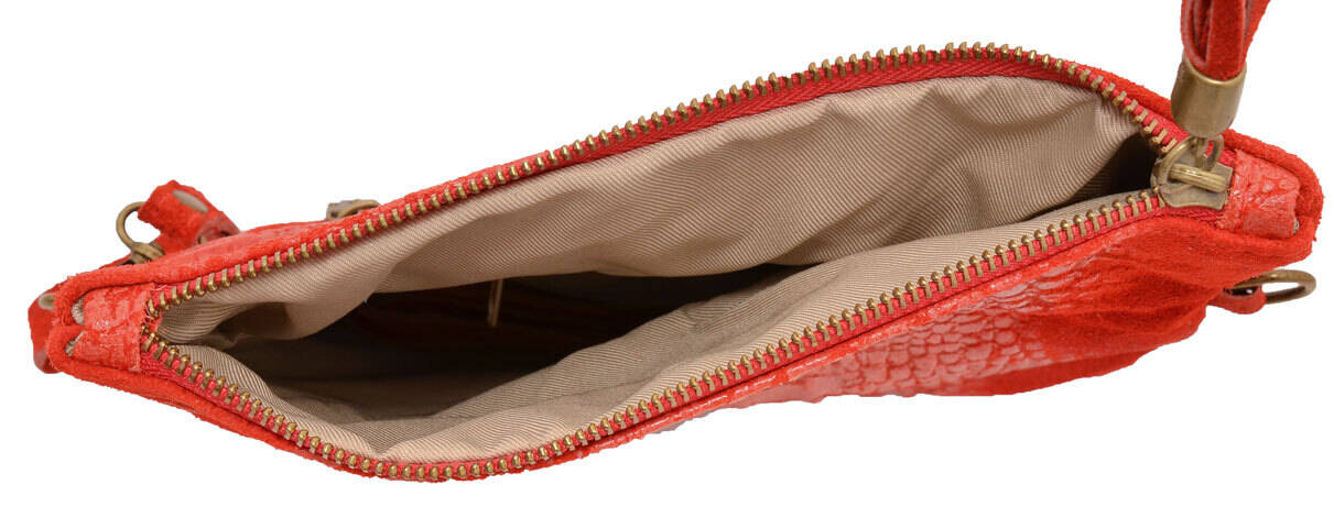 Pochette cuir vachette rouge tecla sac cuir doublure