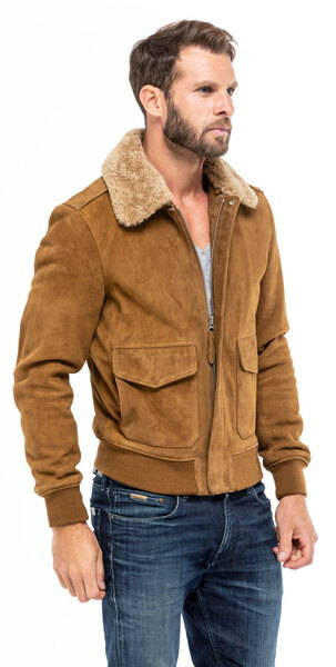 Blouson cuir homme schott 2410s aspect daim peau style pilote aviateur mannequin (2)