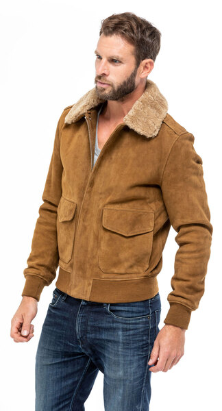 Blouson cuir homme schott 2410s aspect daim peau style pilote aviateur mannequin (3)