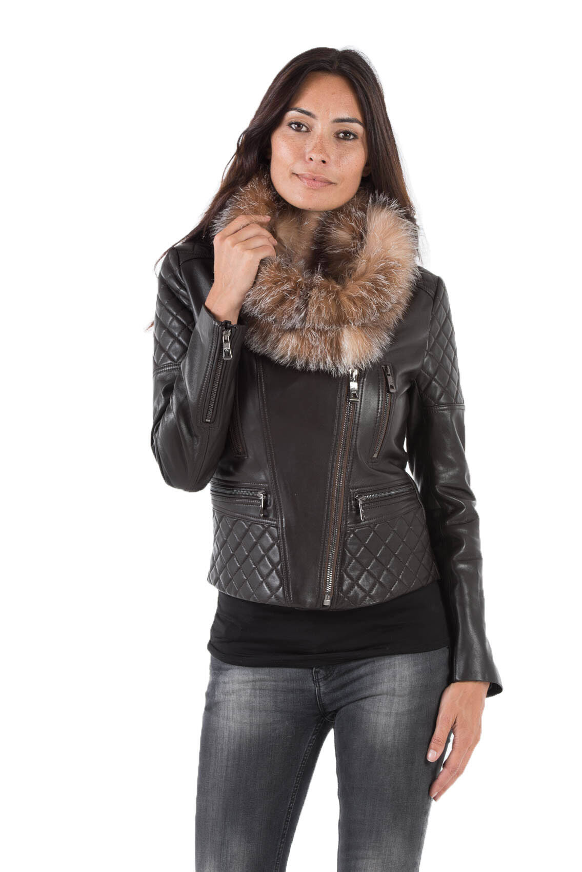 Tour de cou en renard véritable marron fauve pose