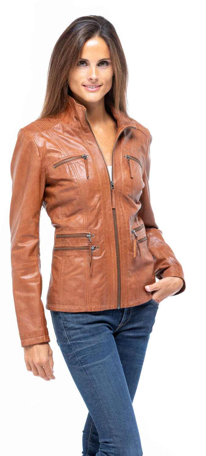 Blouson cuir femme cognac sales
