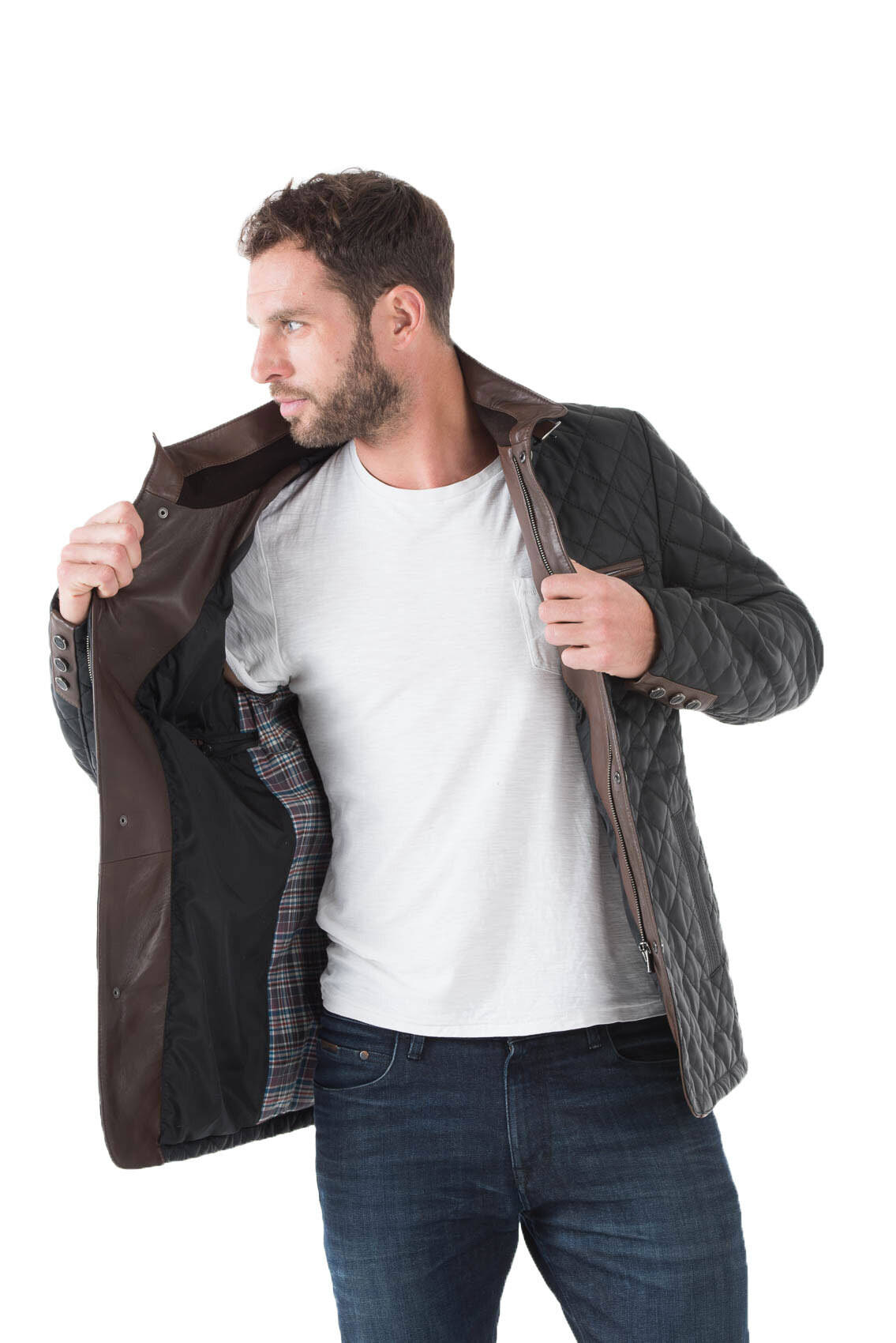 Veste cuir homme E09 demi longeur moderne travaille surpiqures esprit blazer elegant doublure